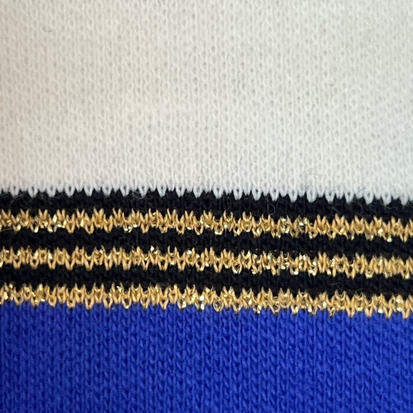 Karen Lessly Women Sweater Large $80 Cream Blue Oversized Boxy Acrylic Vtg USA - Picture 9 of 15